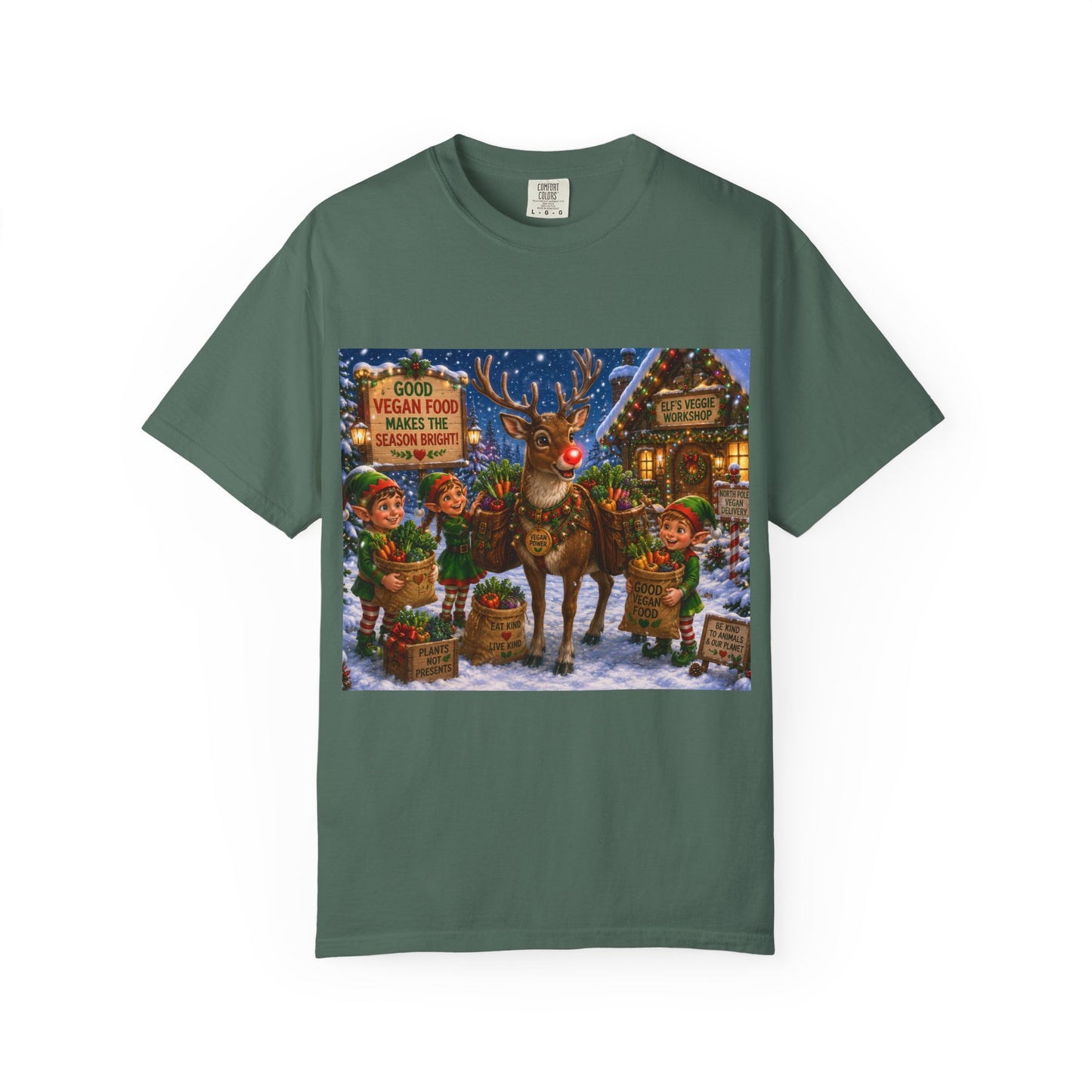 Merry Vegan Christmas T-Shirt - Rudolph & The Elves — Festive Holiday Vegan Graphic Tee