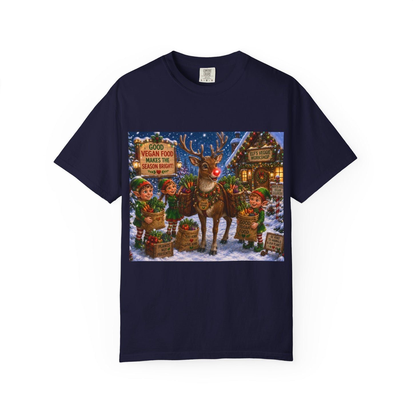 Merry Vegan Christmas T-Shirt - Rudolph & The Elves — Festive Holiday Vegan Graphic Tee