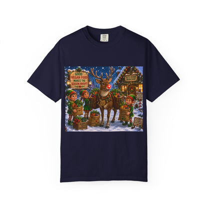 Merry Vegan Christmas T-Shirt - Rudolph & The Elves — Festive Holiday Vegan Graphic Tee