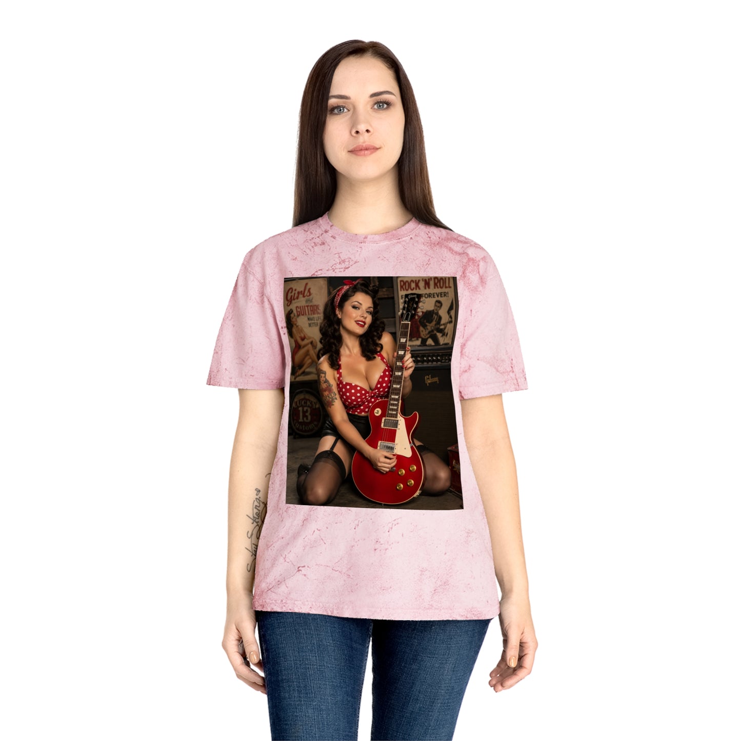 Pinup Guitarist Vintage Tee – Retro Rockabilly Photo T-Shirt