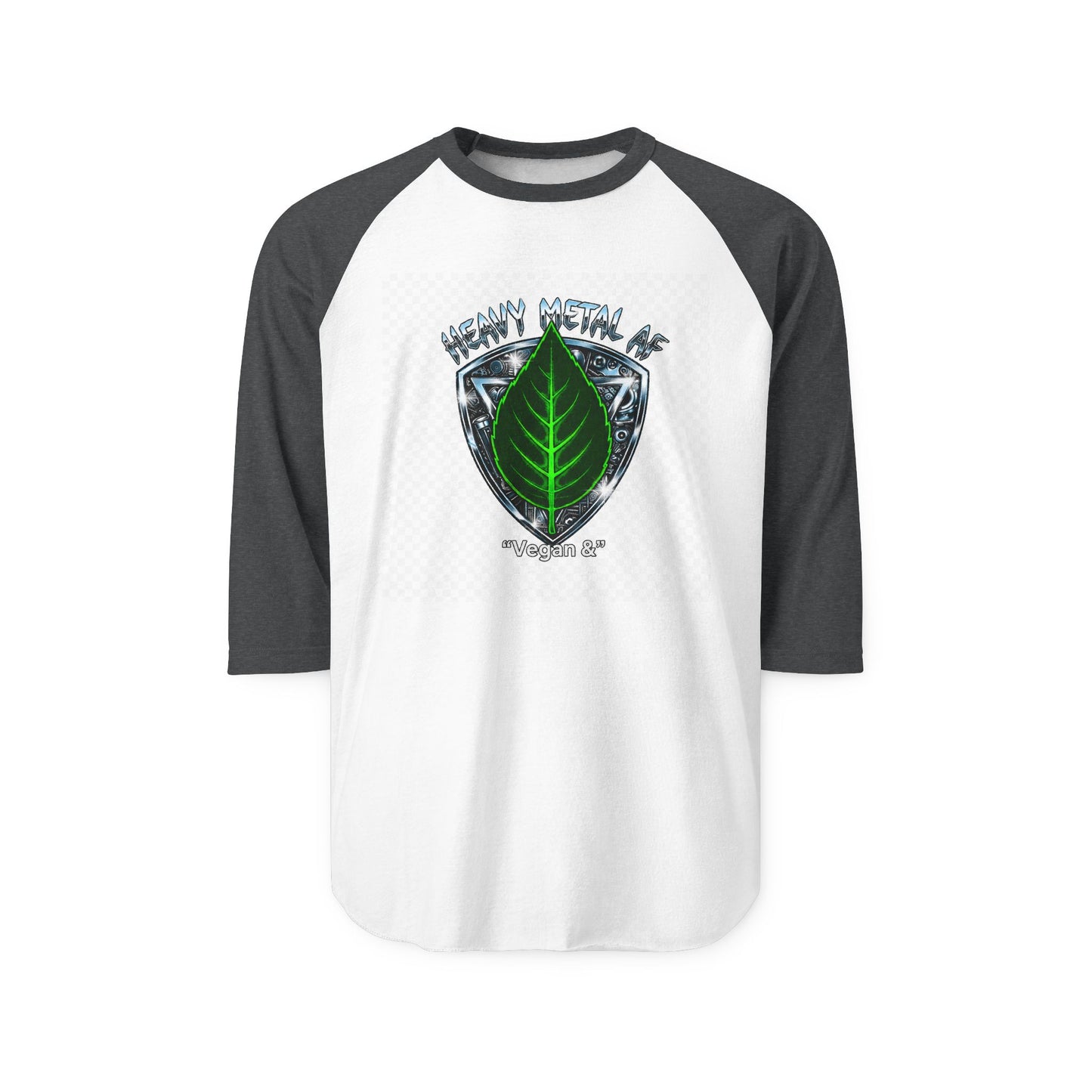 Vegan and Heavy Metal AF Crest Raglan Shirt | Vegan Pride Logo 3/4 Sleeve