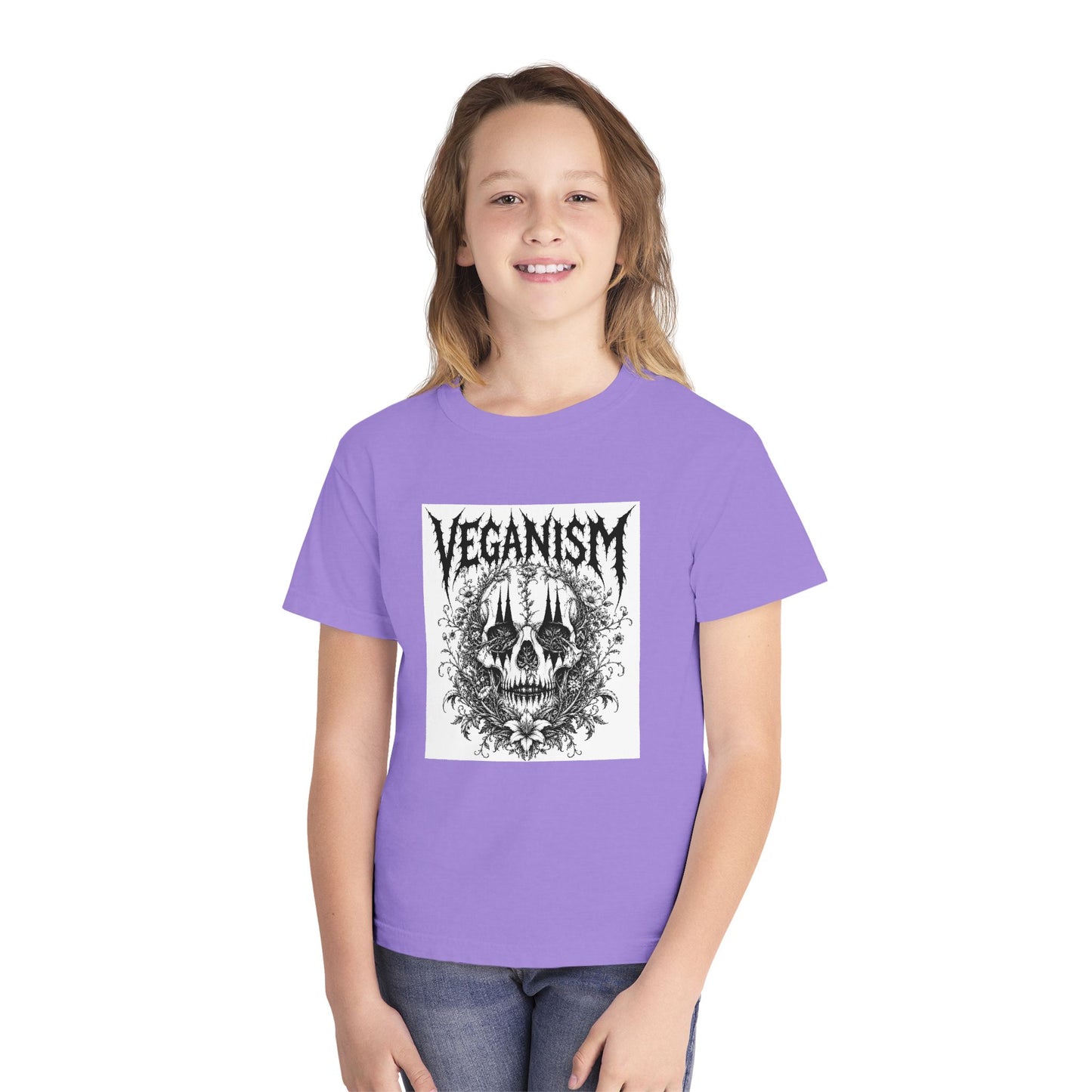 Youth Tee — 'VEGANISM' Skull Graphic Vegan Kids T‑Shirt