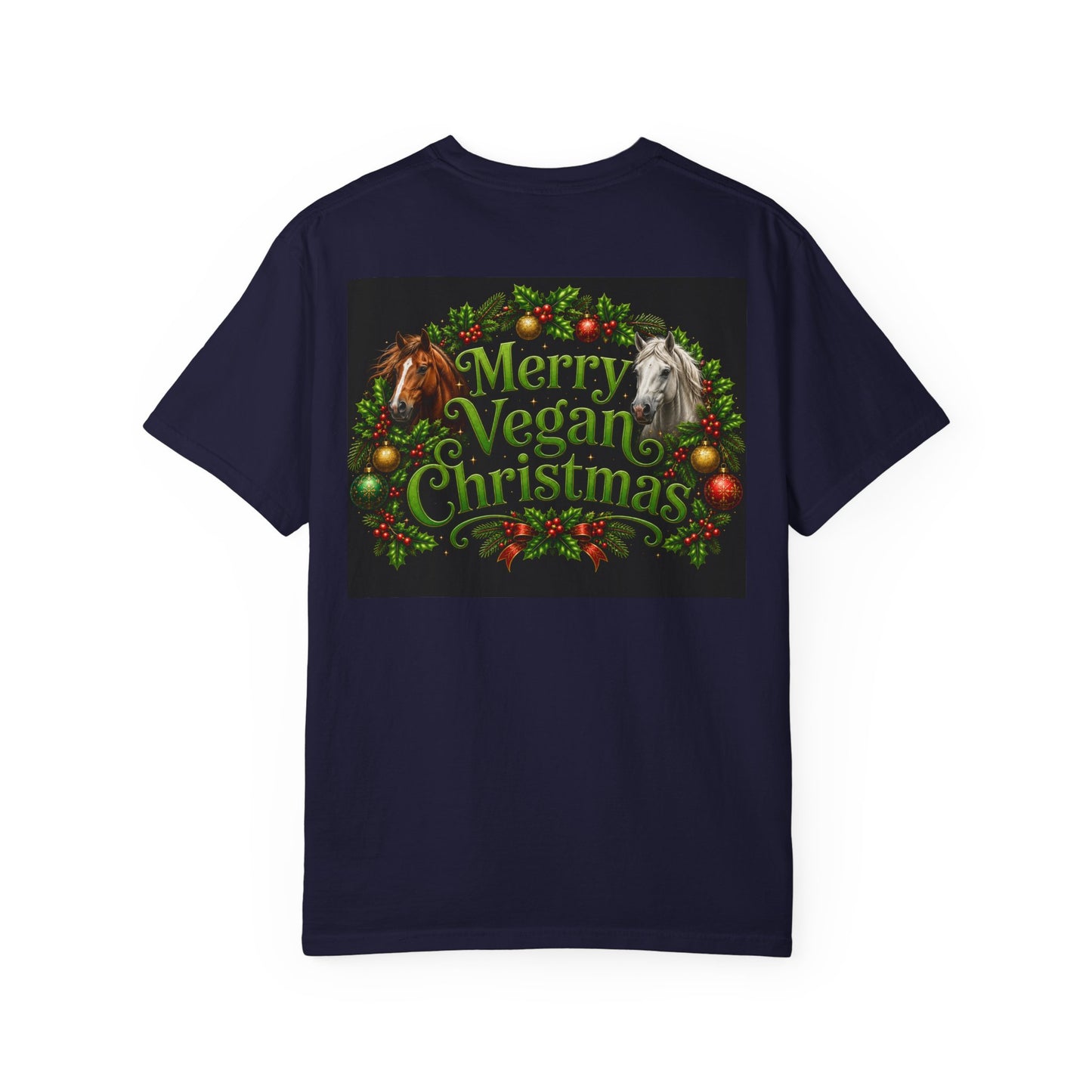 Vegan Christmas T-Shirt – "Love My Vegan Horse" Holiday Tee
