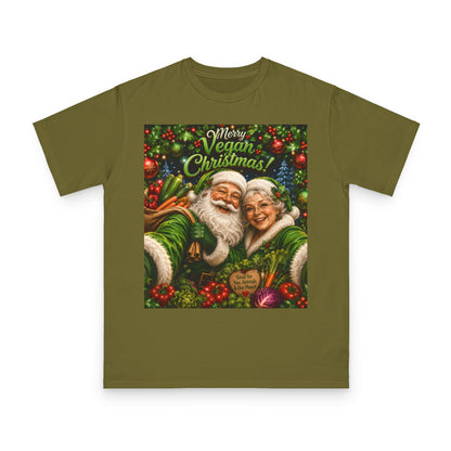 Organic  cotton Merry Vegan Christmas-Santa and Mrs Santa Selfie T-shirt