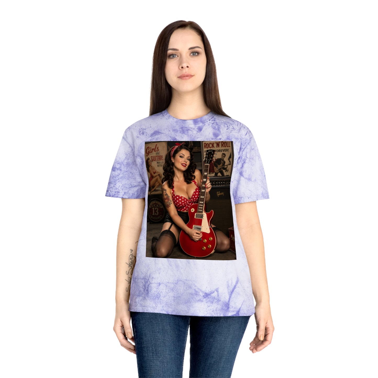 Pinup Guitarist Vintage Tee – Retro Rockabilly Photo T-Shirt