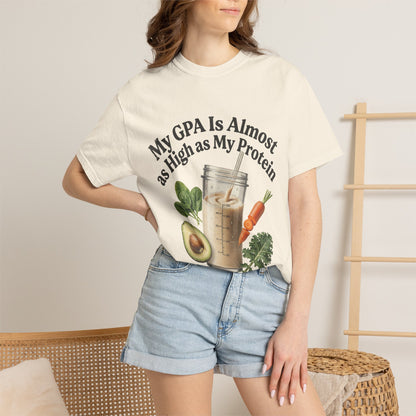 T-Shirt — "My GPA Is Almost as High as My Protein" Smoothie Graphic