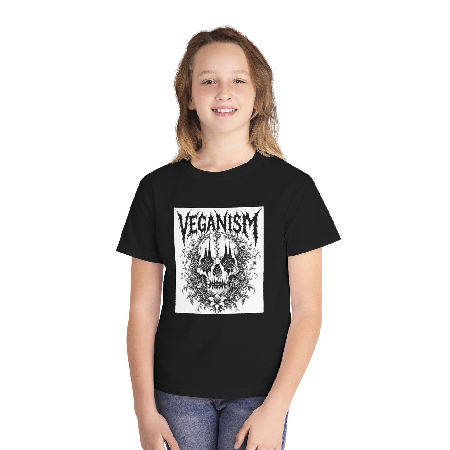Youth Tee — 'VEGANISM' Skull Graphic Vegan Kids T‑Shirt