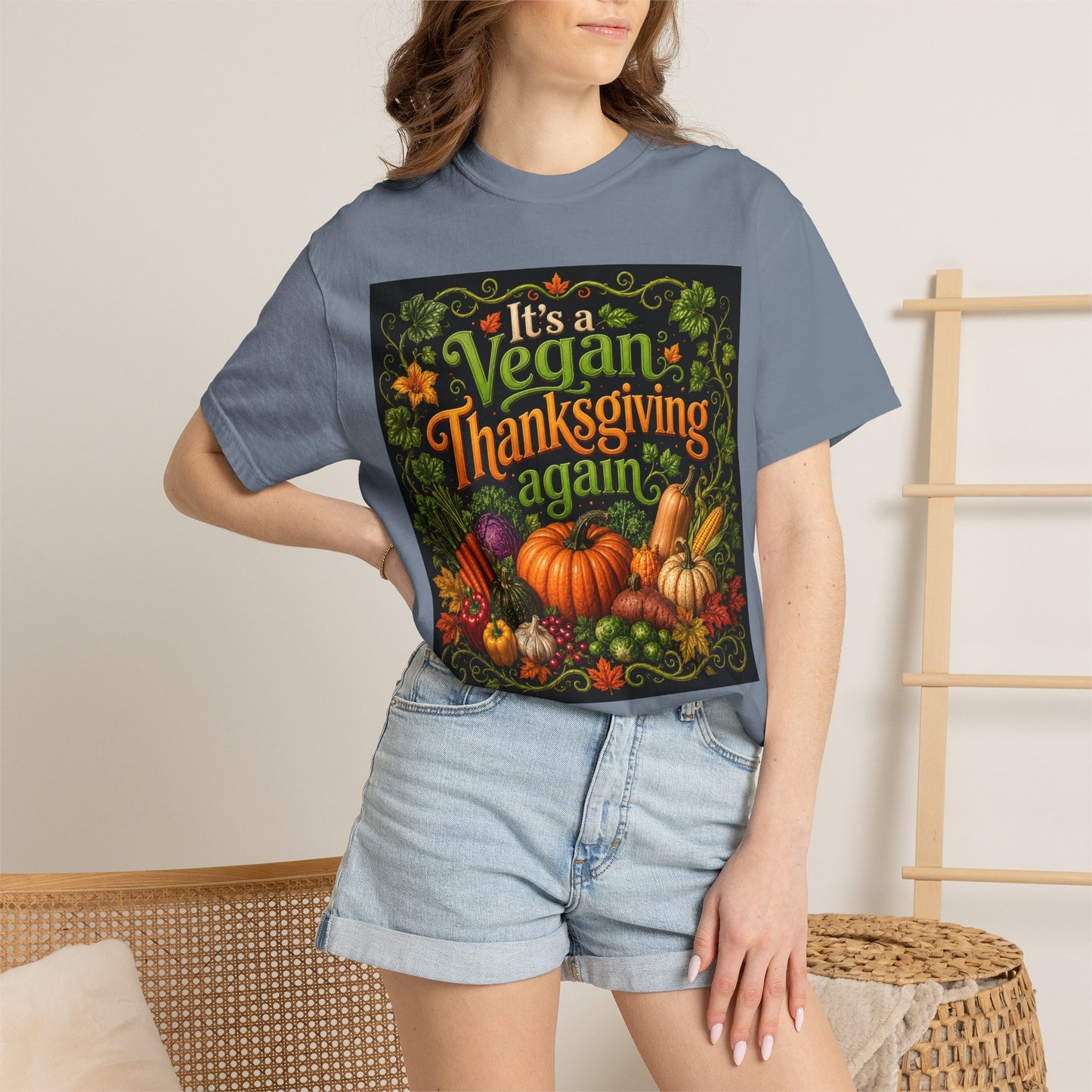 Vegan Thanksgiving T-Shirt — "It's a Vegan Thanksgiving Again" Holiday Tee