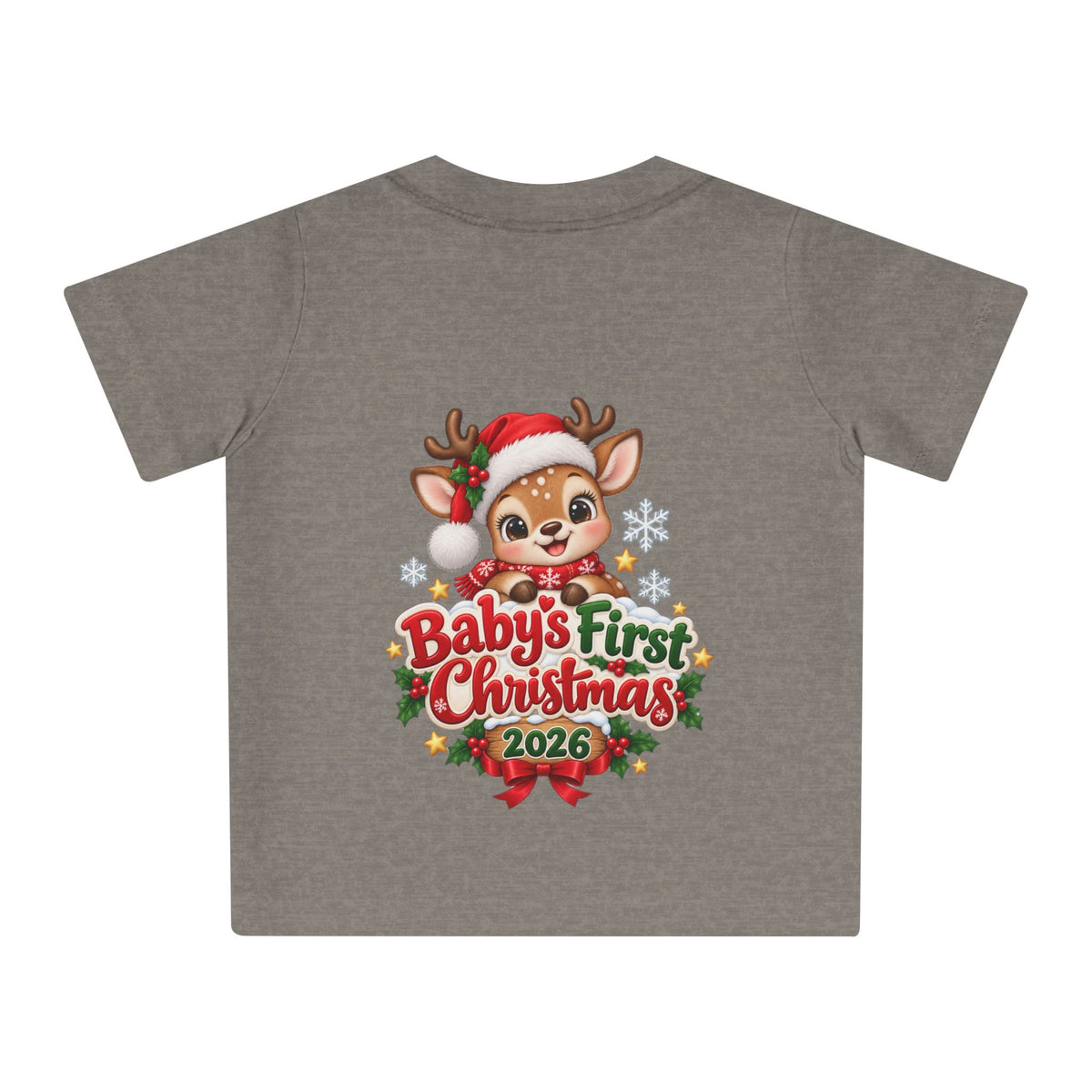 Baby's First Christmas 2026 Baby T-Shirt – Cute Reindeer Holiday Tee