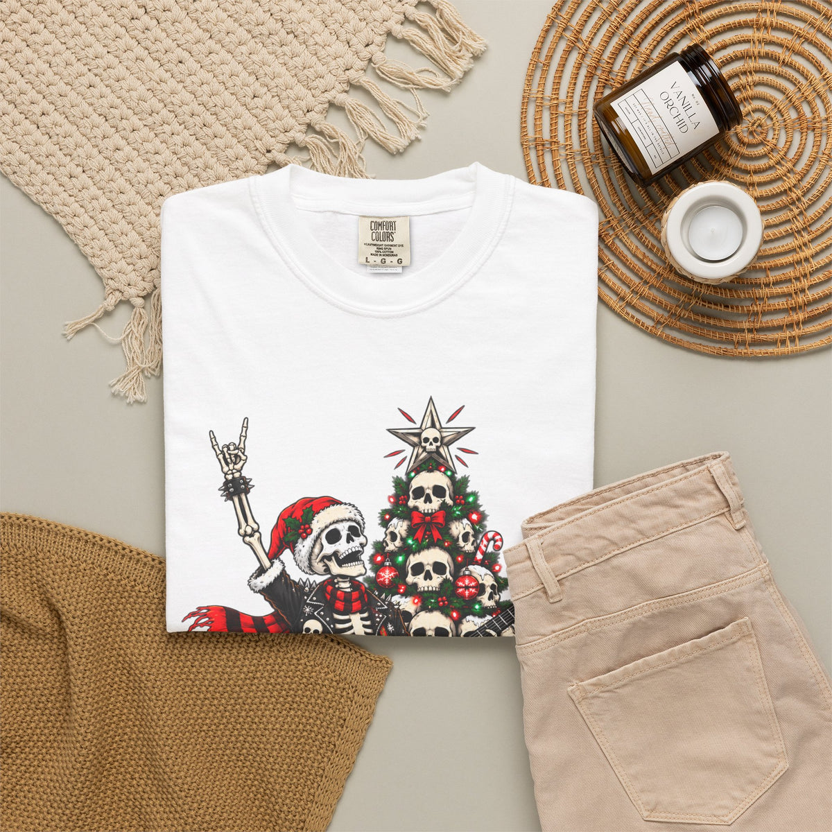 Skeleton Rocker Christmas Shirt | Skull Christmas Tree | Gothic Holiday Metal Design | Alternative Xmas Gift | Dark Christmas Tee