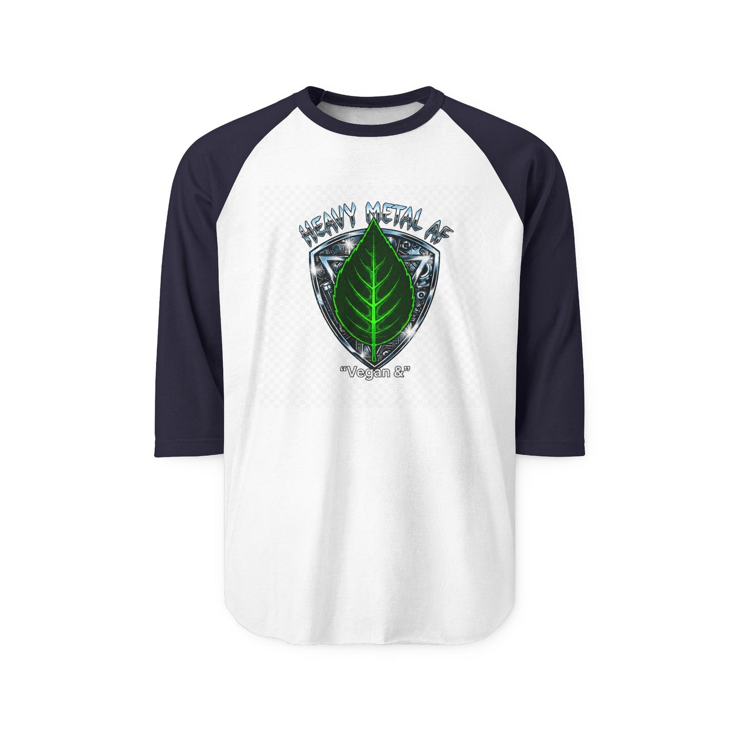 Vegan and Heavy Metal AF Crest Raglan Shirt | Vegan Pride Logo 3/4 Sleeve