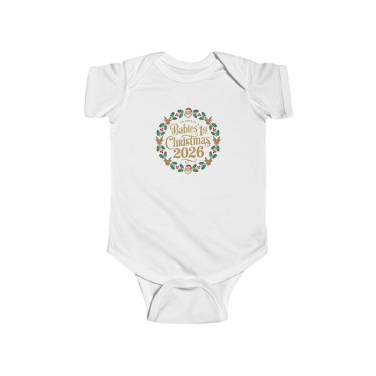 Baby's 1st Christmas 2026 Infant Bodysuit | holiday wreath text