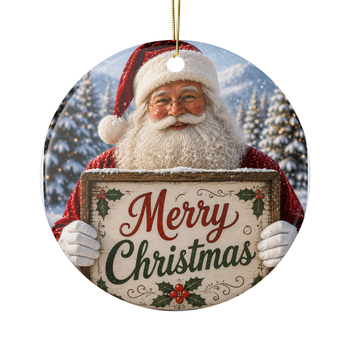 Santa Claus 'Merry Christmas' Ceramic Ornament - Personalize yourself!