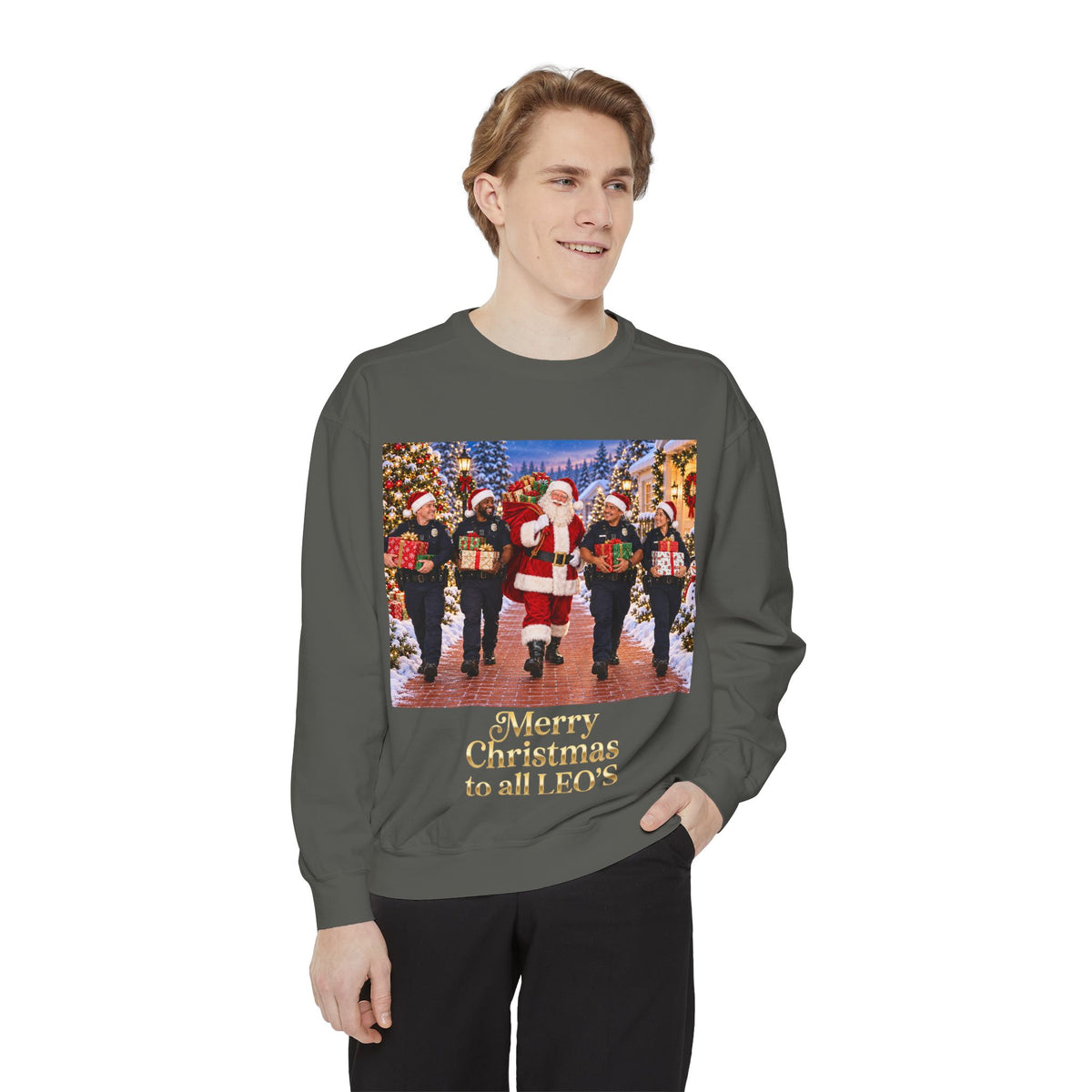 Christmas Sweatshirt — “Merry Christmas to all LEO’s” Holiday Police & Santa Crewneck
