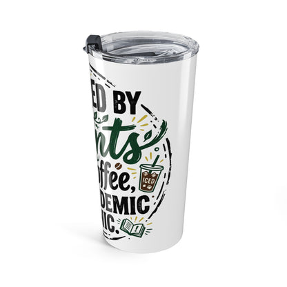 20oz Insulated Coffee Tumbler — “Powered by Plants, Iced Coffee, and Academic Panic”
