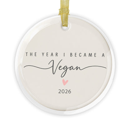 Personalize it- "The Year I Became a Vegan" Glass Christmas Ornaments