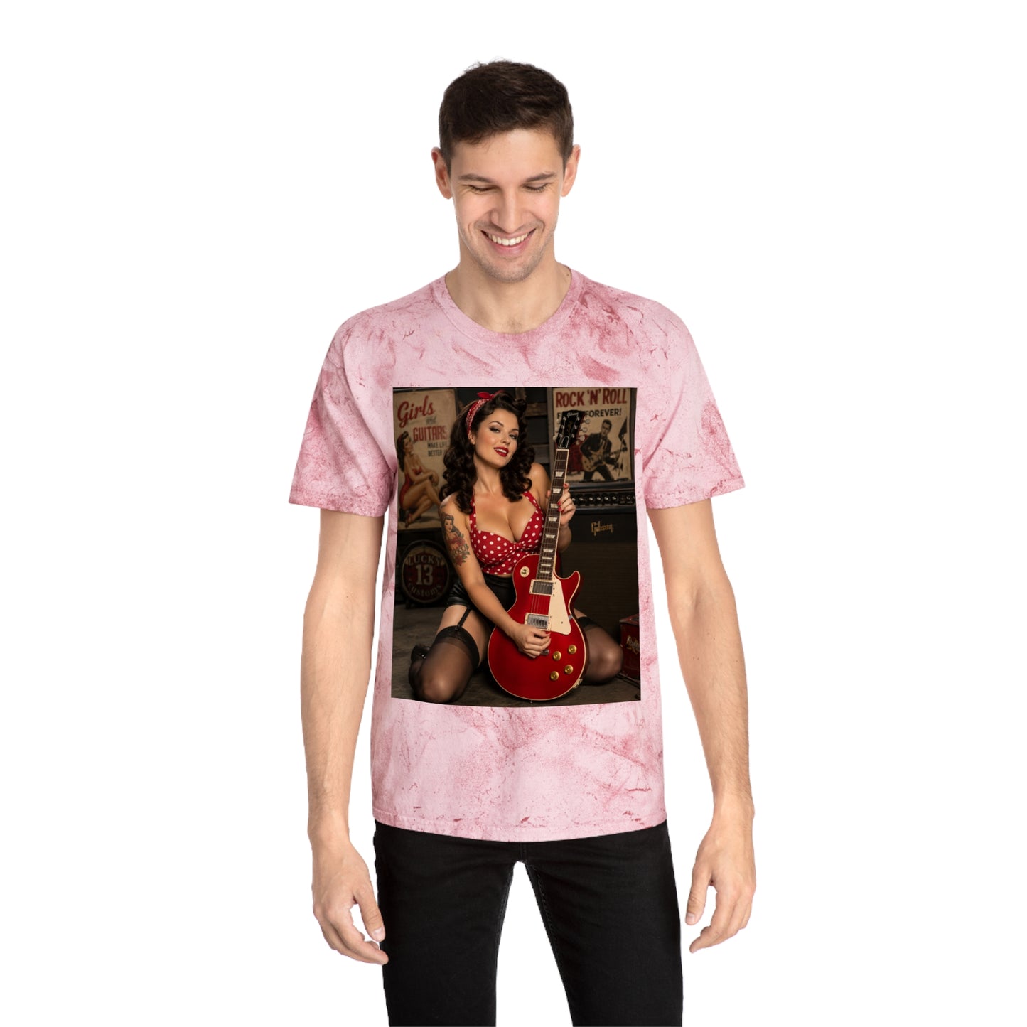 Pinup Guitarist Vintage Tee – Retro Rockabilly Photo T-Shirt