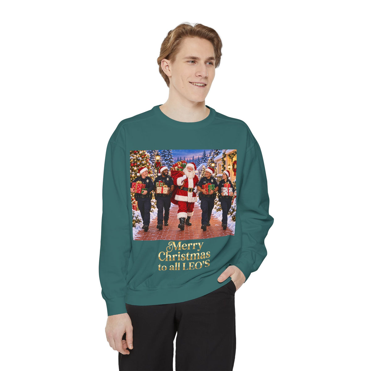 Christmas Sweatshirt — “Merry Christmas to all LEO’s” Holiday Police & Santa Crewneck