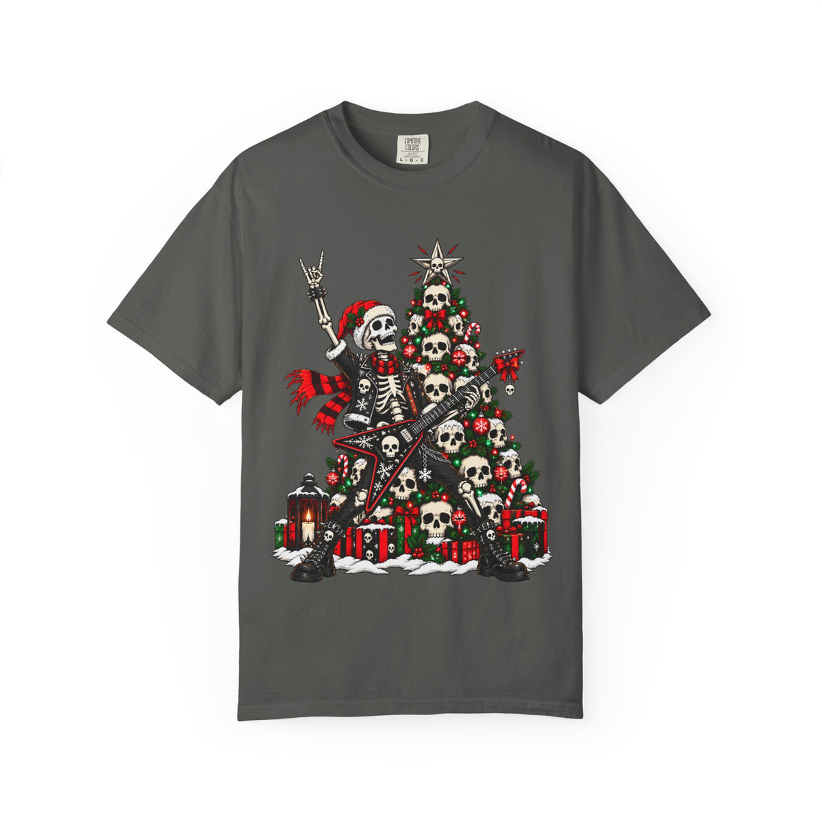 Skeleton Rocker Christmas Shirt | Skull Christmas Tree | Gothic Holiday Metal Design | Alternative Xmas Gift | Dark Christmas Tee