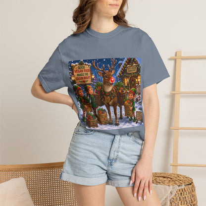 Merry Vegan Christmas T-Shirt - Rudolph & The Elves — Festive Holiday Vegan Graphic Tee