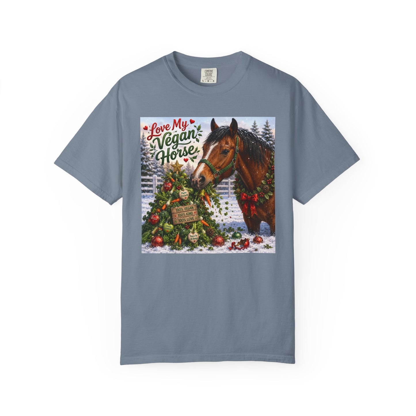 Vegan Christmas T-Shirt – "Love My Vegan Horse" Holiday Tee