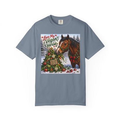 Vegan Christmas T-Shirt – "Love My Vegan Horse" Holiday Tee