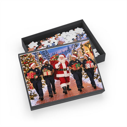 Christmas Santa and Police Helpers Jigsaw Puzzle — Festive Holiday Scene (96/252/500/1000 pcs)