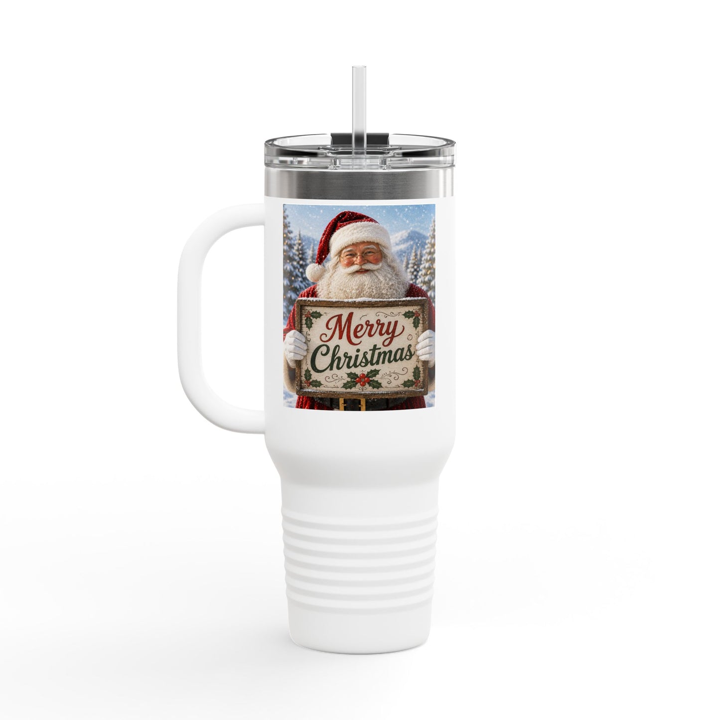 40oz Insulated Travel Mug - Vintage Santa "Merry Christmas" Holiday Tumbler