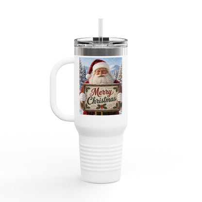 40oz Insulated Travel Mug - Vintage Santa "Merry Christmas" Holiday Tumbler