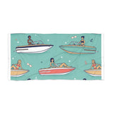 Boat Girls Beach Towel — Retro Motorboat Pattern Summer Towel