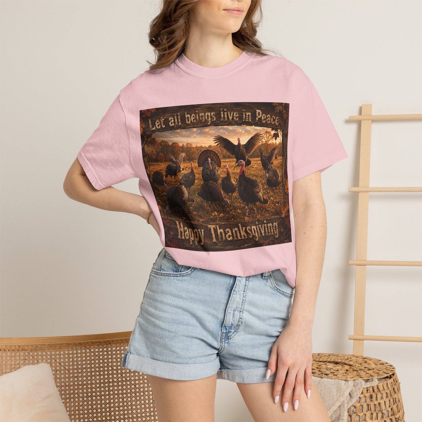 Thanksgiving Turkeys 'Let All Beings Live in Peace' T-Shirt