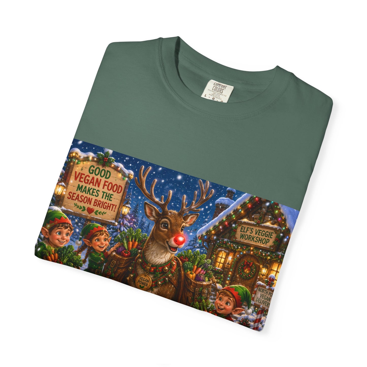 Merry Vegan Christmas T-Shirt - Rudolph & The Elves — Festive Holiday Vegan Graphic Tee