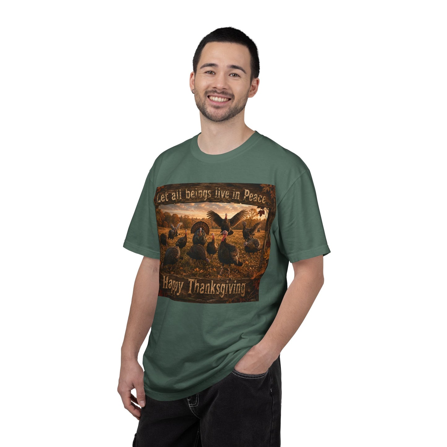 Thanksgiving Turkeys 'Let All Beings Live in Peace' T-Shirt