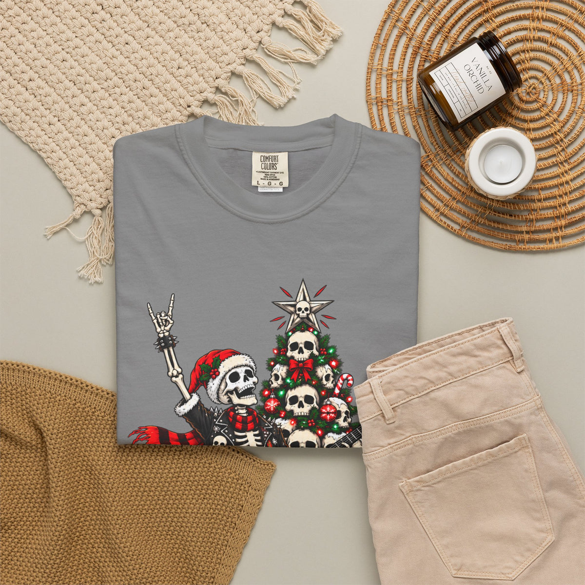 Skeleton Rocker Christmas Shirt | Skull Christmas Tree | Gothic Holiday Metal Design | Alternative Xmas Gift | Dark Christmas Tee