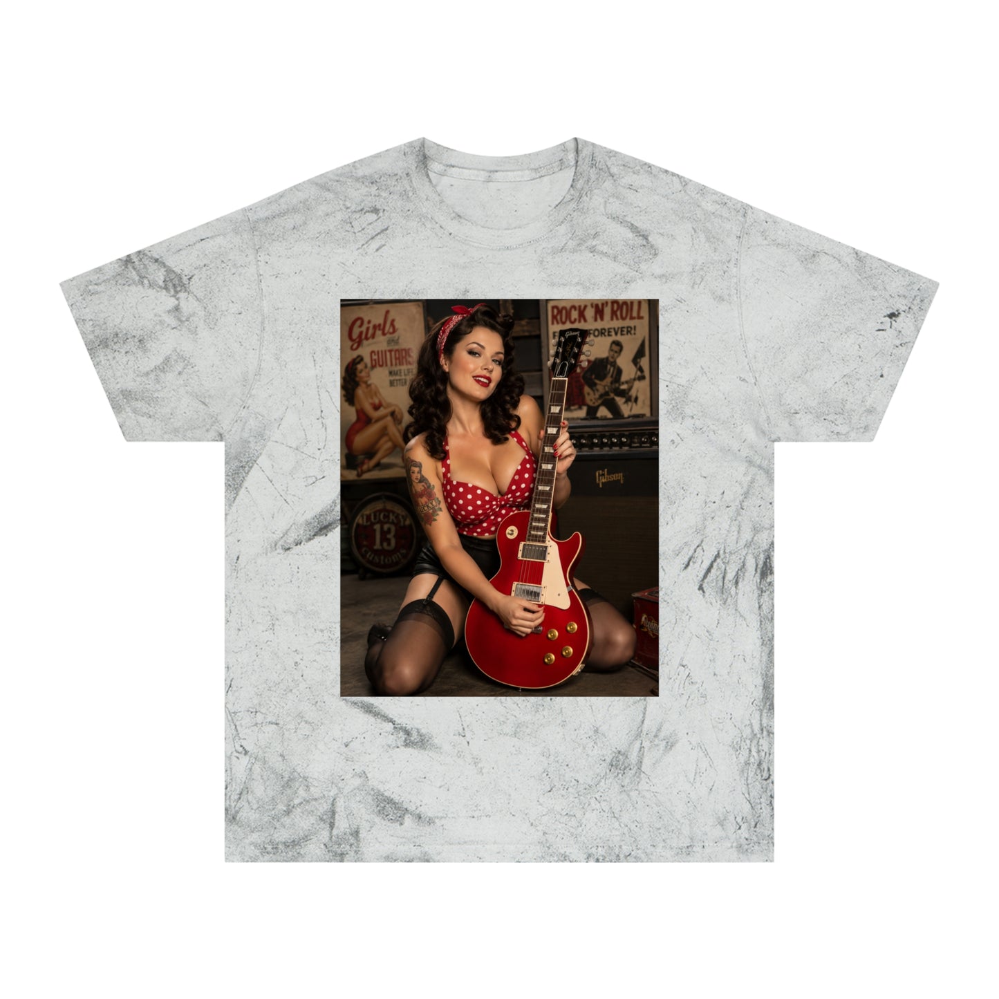 Pinup Guitarist Vintage Tee – Retro Rockabilly Photo T-Shirt
