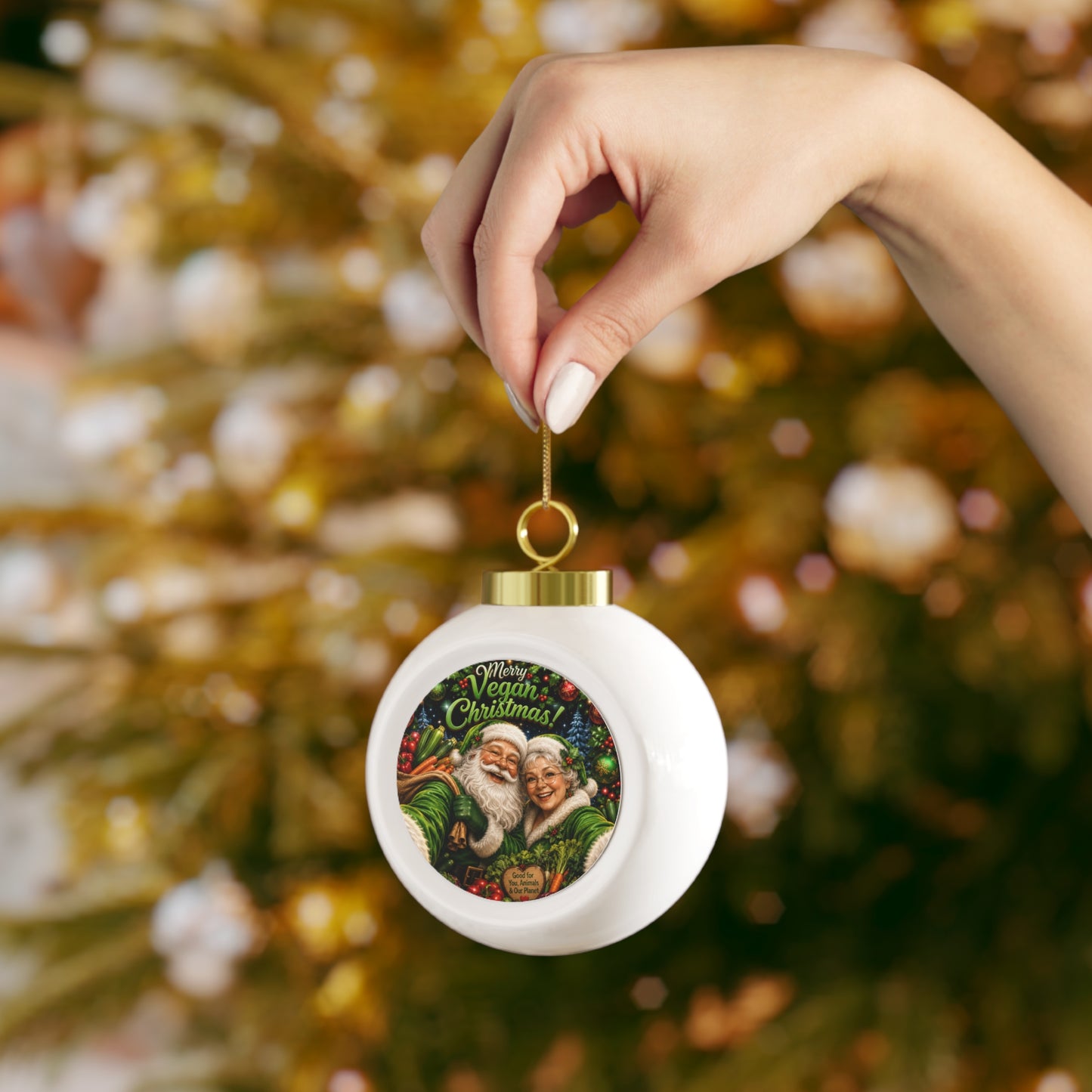 Vegan Santa & Mrs Claus- Christmas Ball Ornament