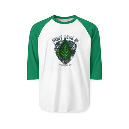 Vegan and Heavy Metal AF Crest Raglan Shirt | Vegan Pride Logo 3/4 Sleeve