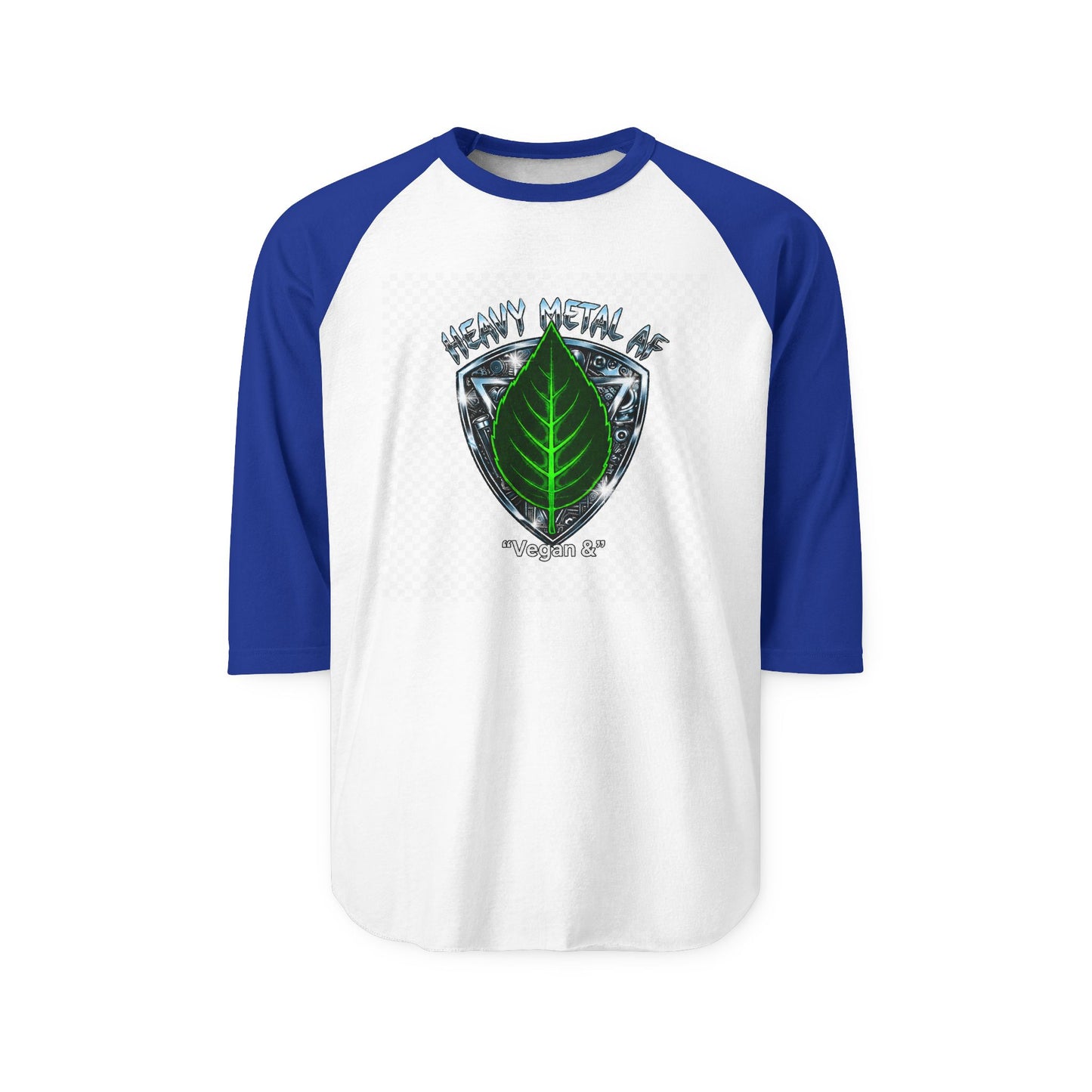 Vegan and Heavy Metal AF Crest Raglan Shirt | Vegan Pride Logo 3/4 Sleeve