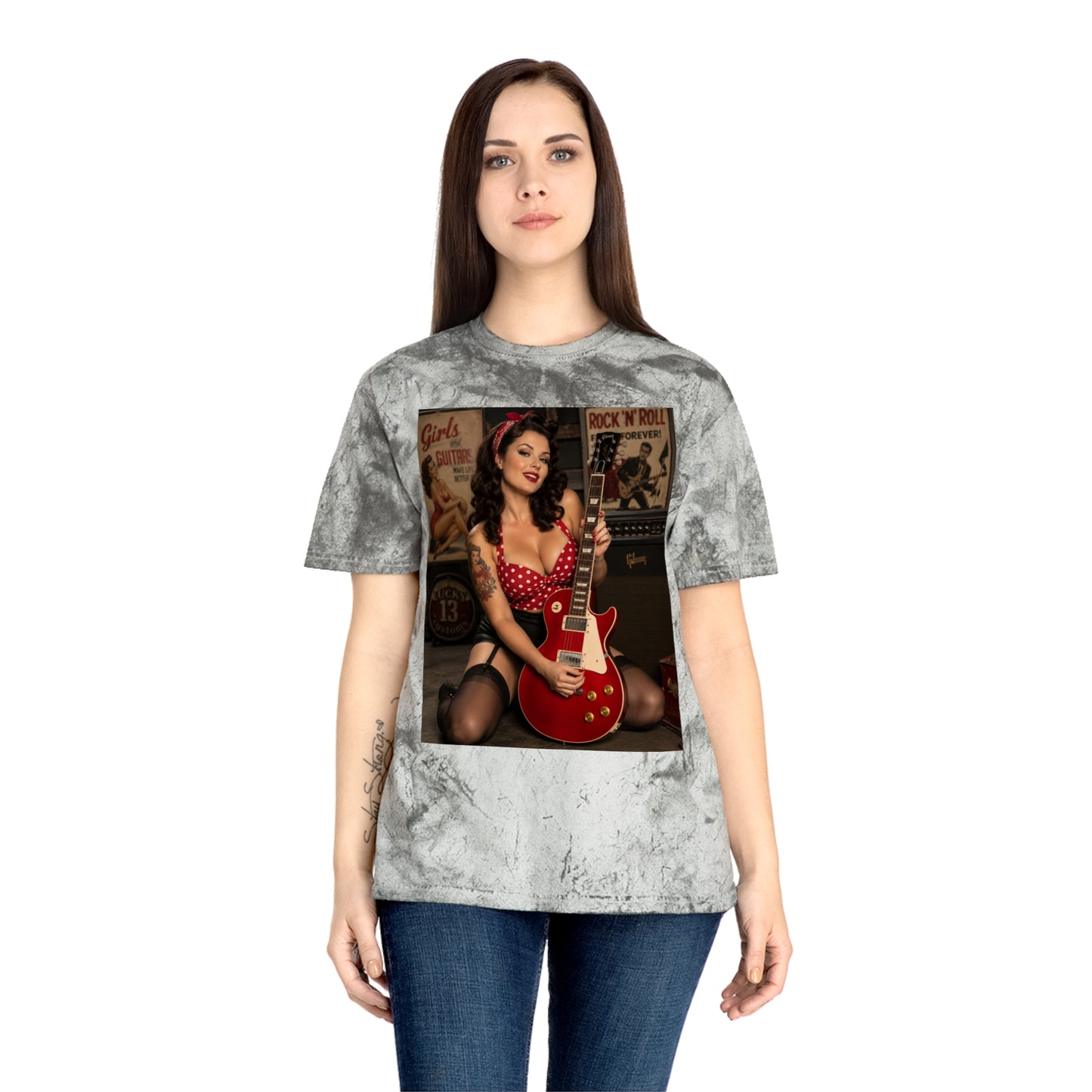 Pinup Guitarist Vintage Tee – Retro Rockabilly Photo T-Shirt