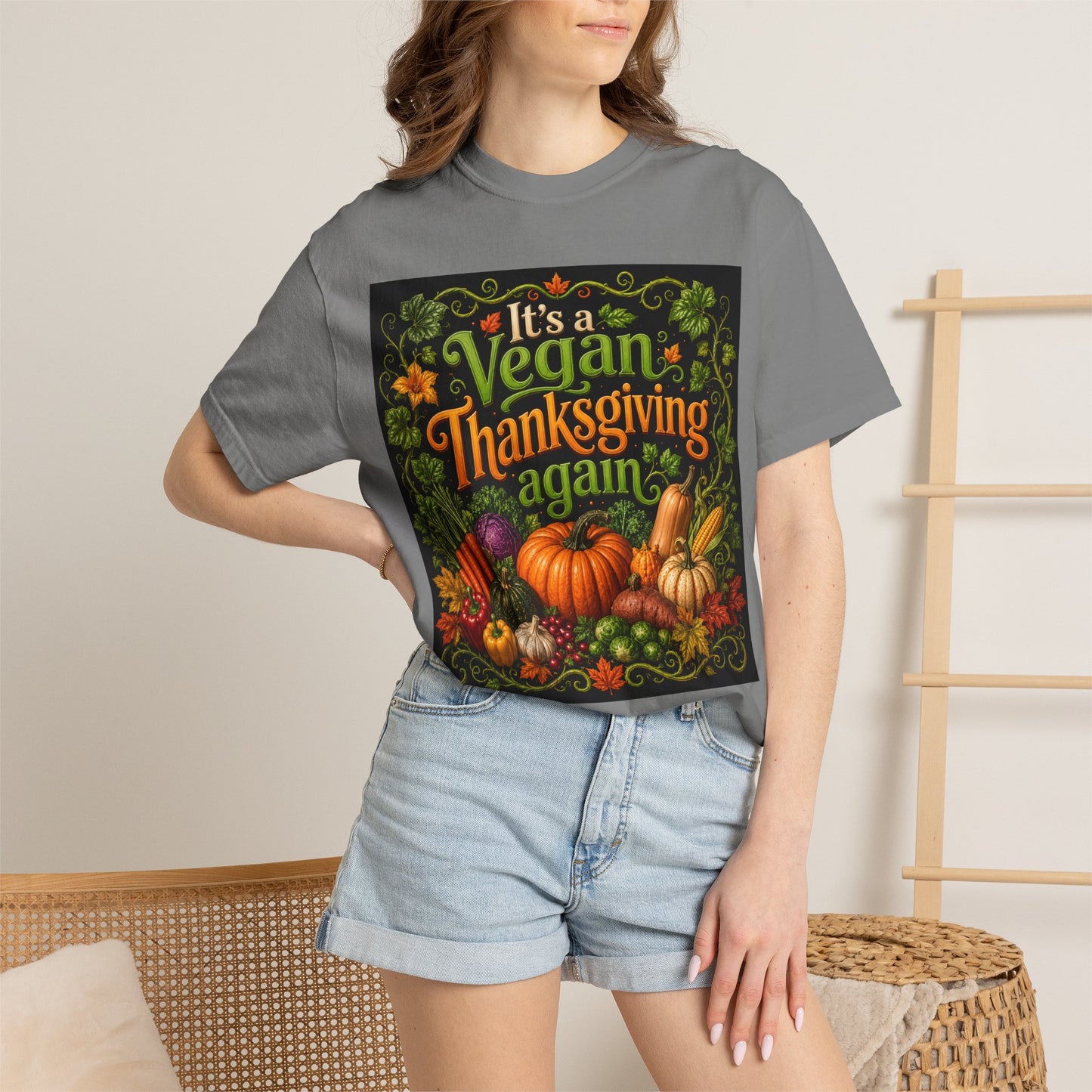 Vegan Thanksgiving T-Shirt — "It's a Vegan Thanksgiving Again" Holiday Tee