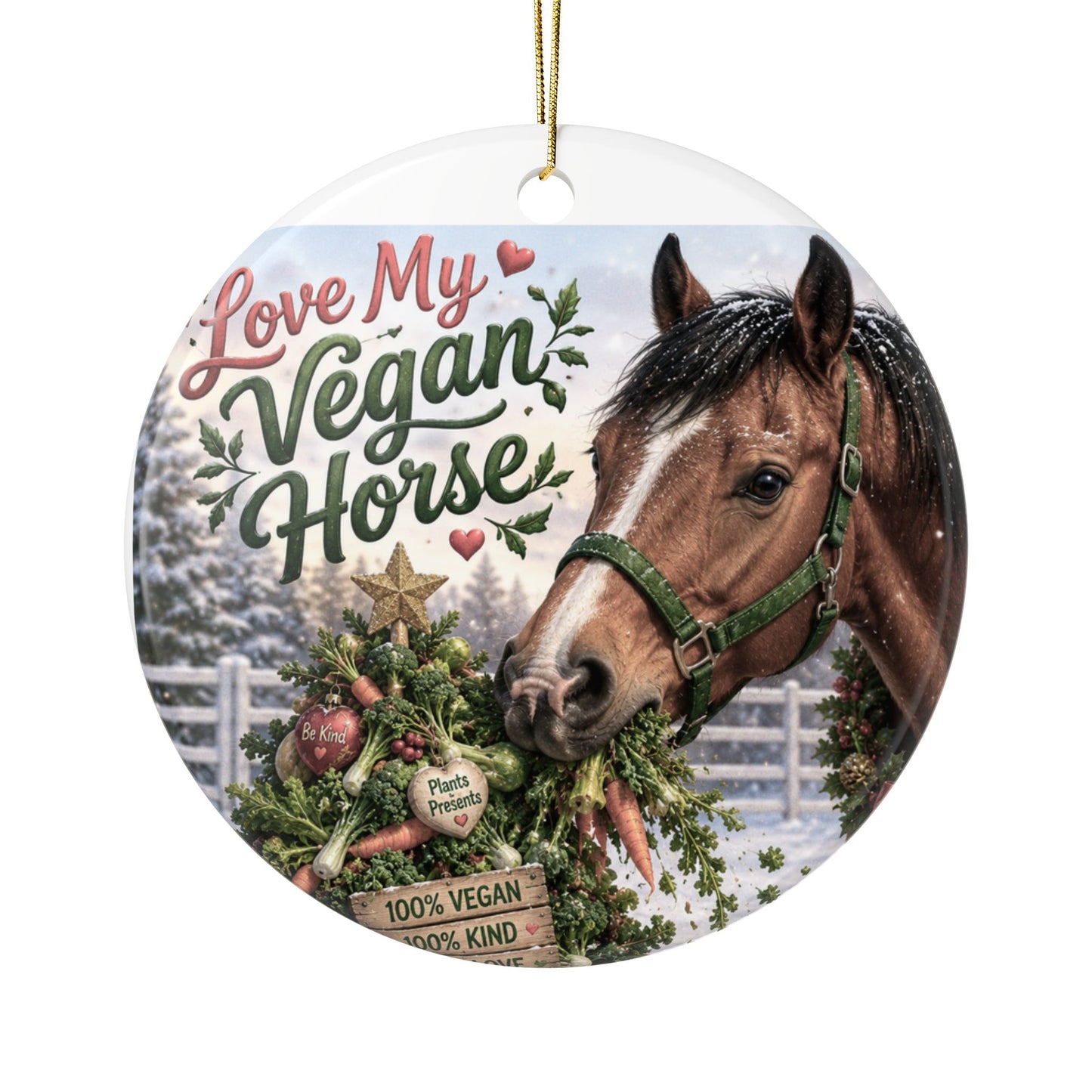 Love My Vegan Horse Ceramic Ornaments, 2-Side Print