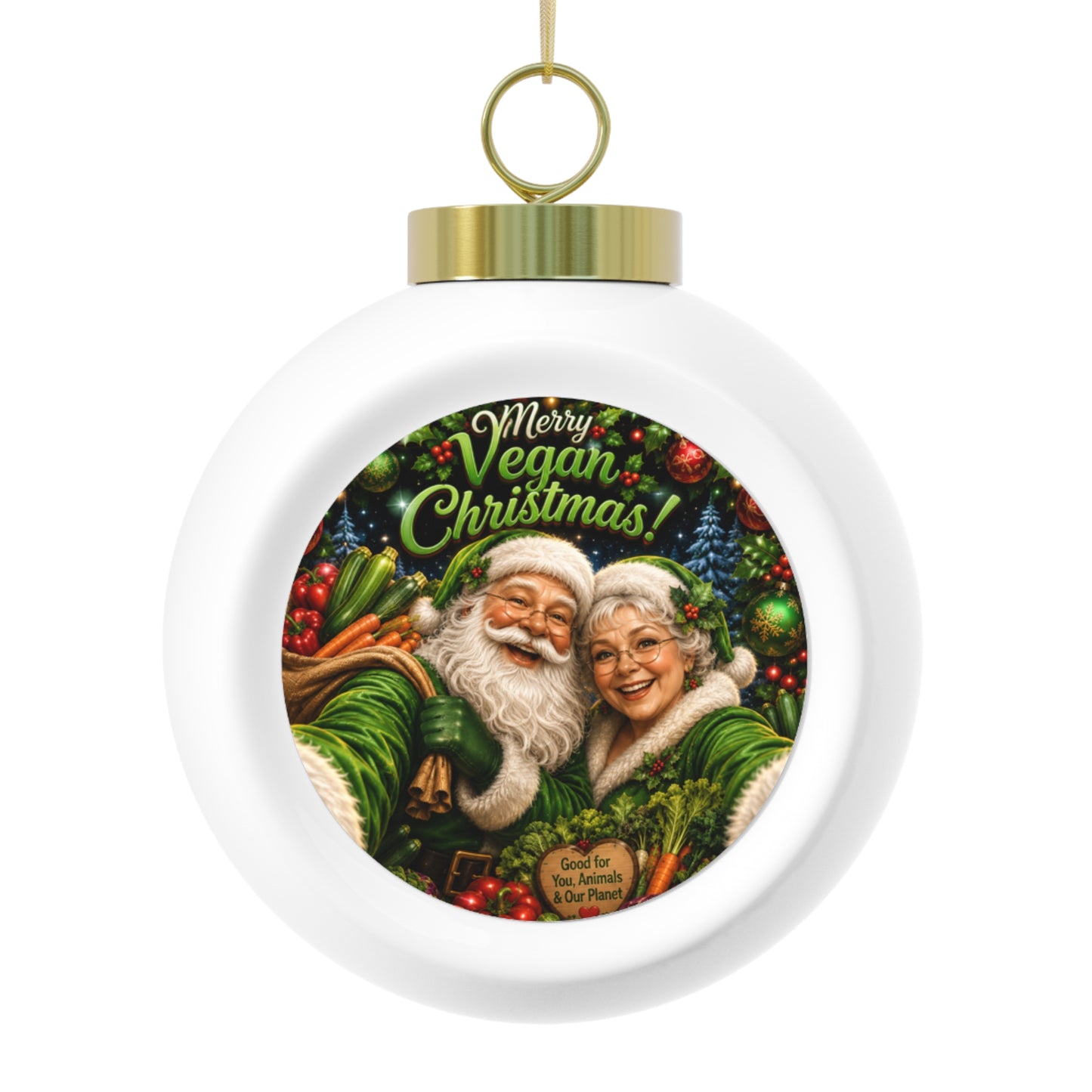 Vegan Santa & Mrs Claus- Christmas Ball Ornament
