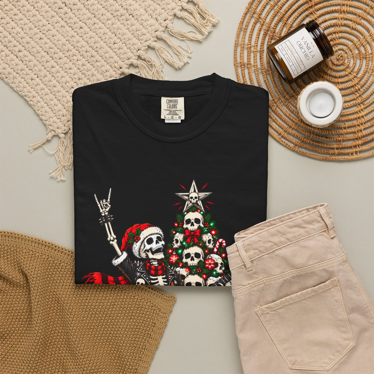 Skeleton Rocker Christmas Shirt | Skull Christmas Tree | Gothic Holiday Metal Design | Alternative Xmas Gift | Dark Christmas Tee
