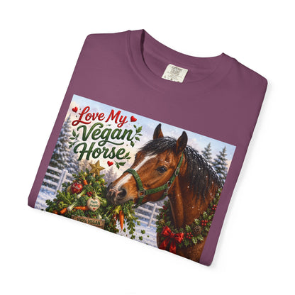 Vegan Christmas T-Shirt – "Love My Vegan Horse" Holiday Tee