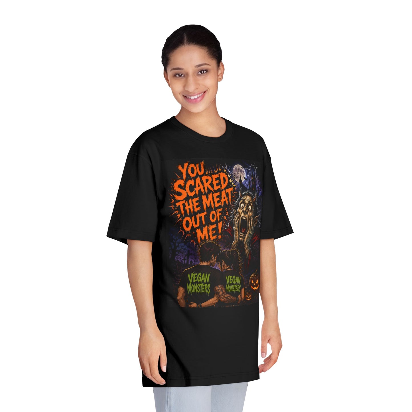 Vegan Monsters Halloween T-Shirt — "You Scared the Meat Out of Me!" Horror Graphic Tee