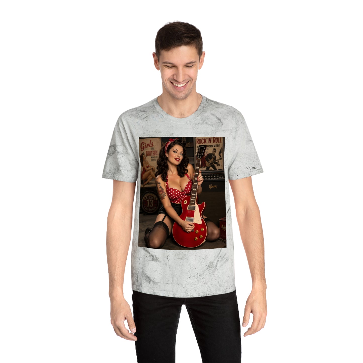 Pinup Guitarist Vintage Tee – Retro Rockabilly Photo T-Shirt