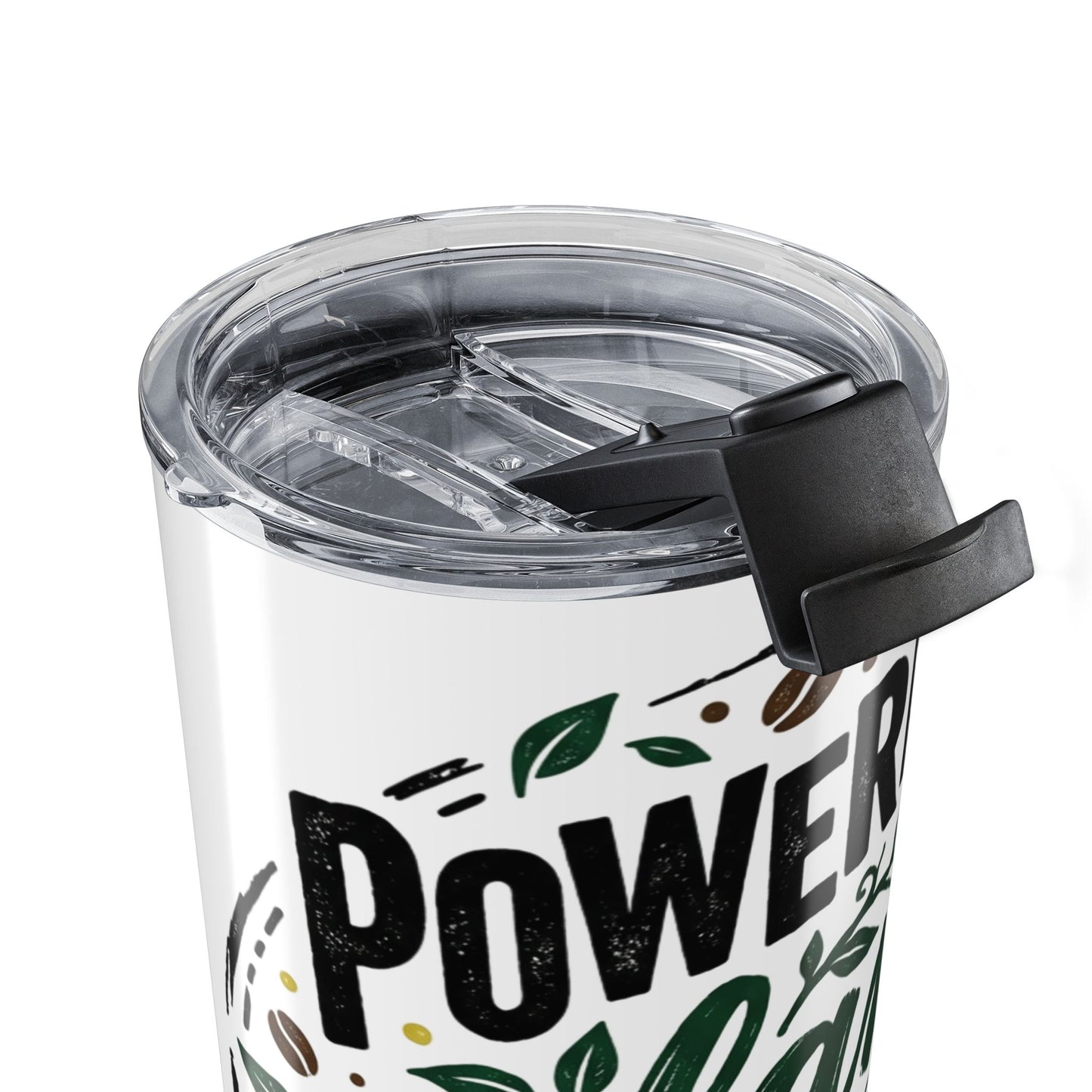 20oz Insulated Coffee Tumbler — “Powered by Plants, Iced Coffee, and Academic Panic”