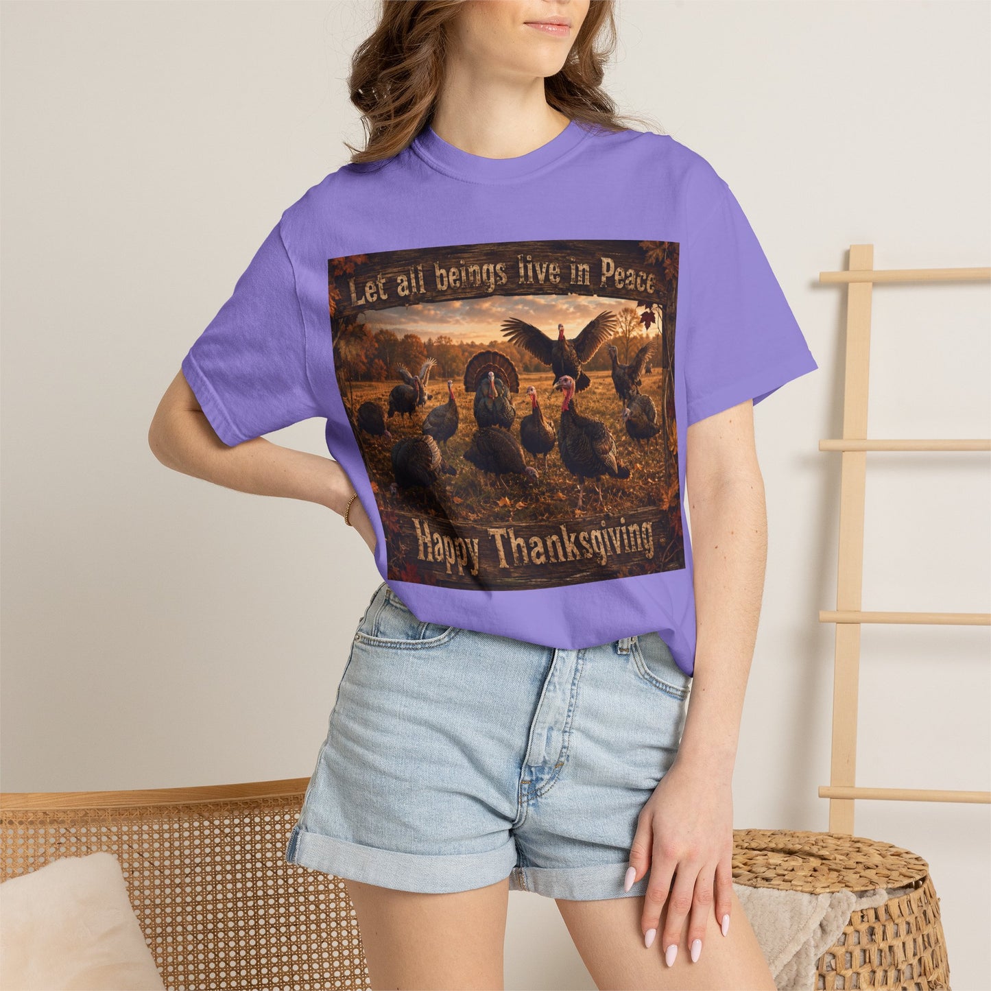 Thanksgiving Turkeys 'Let All Beings Live in Peace' T-Shirt