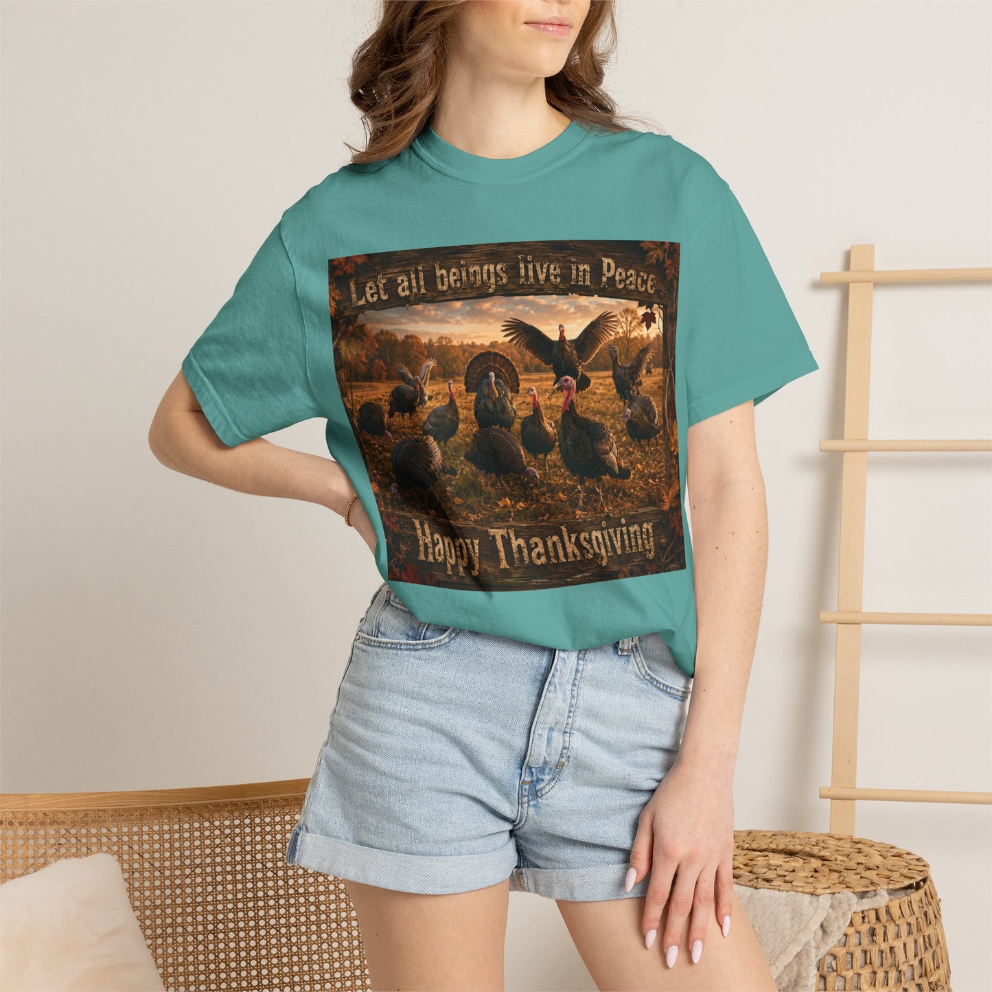 Thanksgiving Turkeys 'Let All Beings Live in Peace' T-Shirt