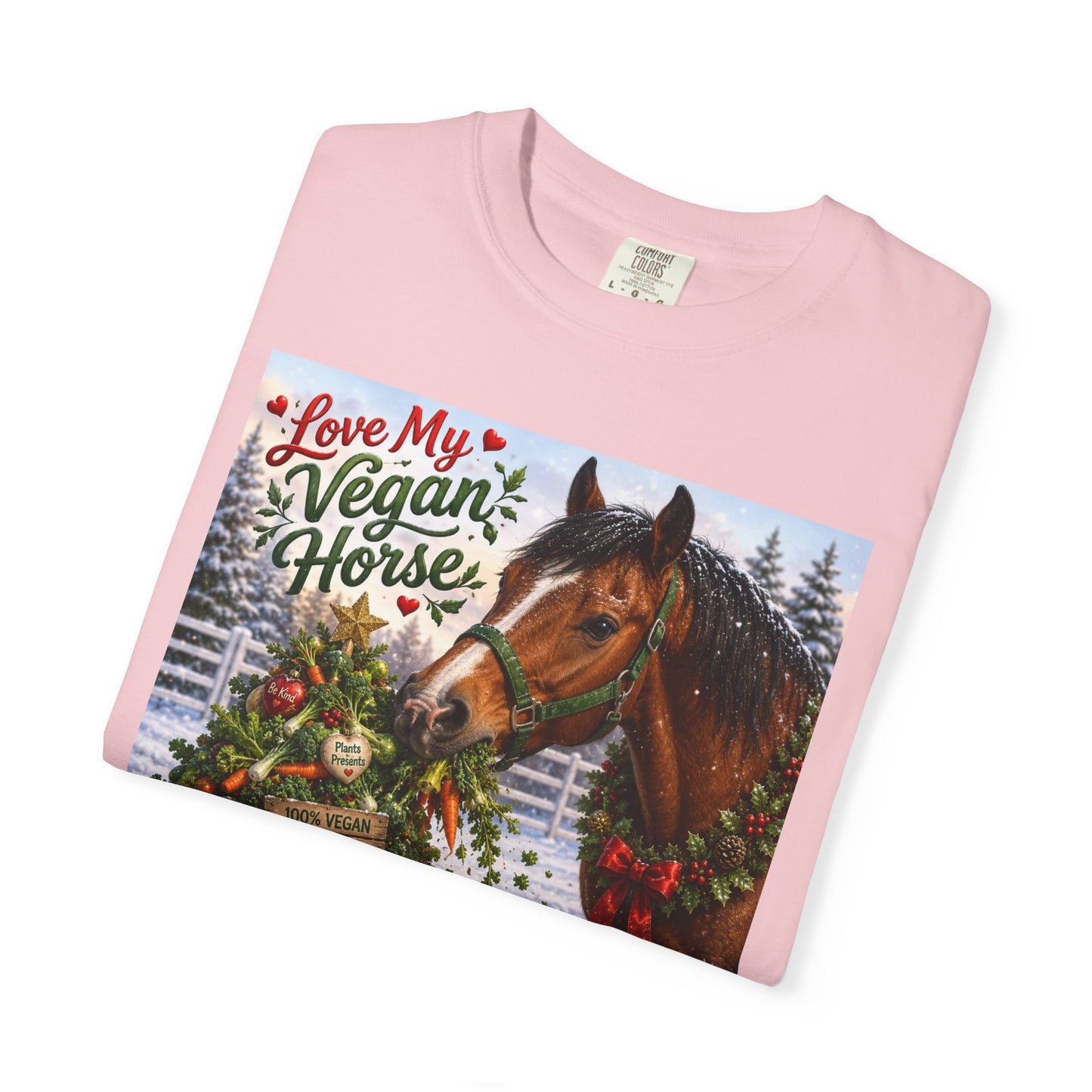 Vegan Christmas T-Shirt – "Love My Vegan Horse" Holiday Tee